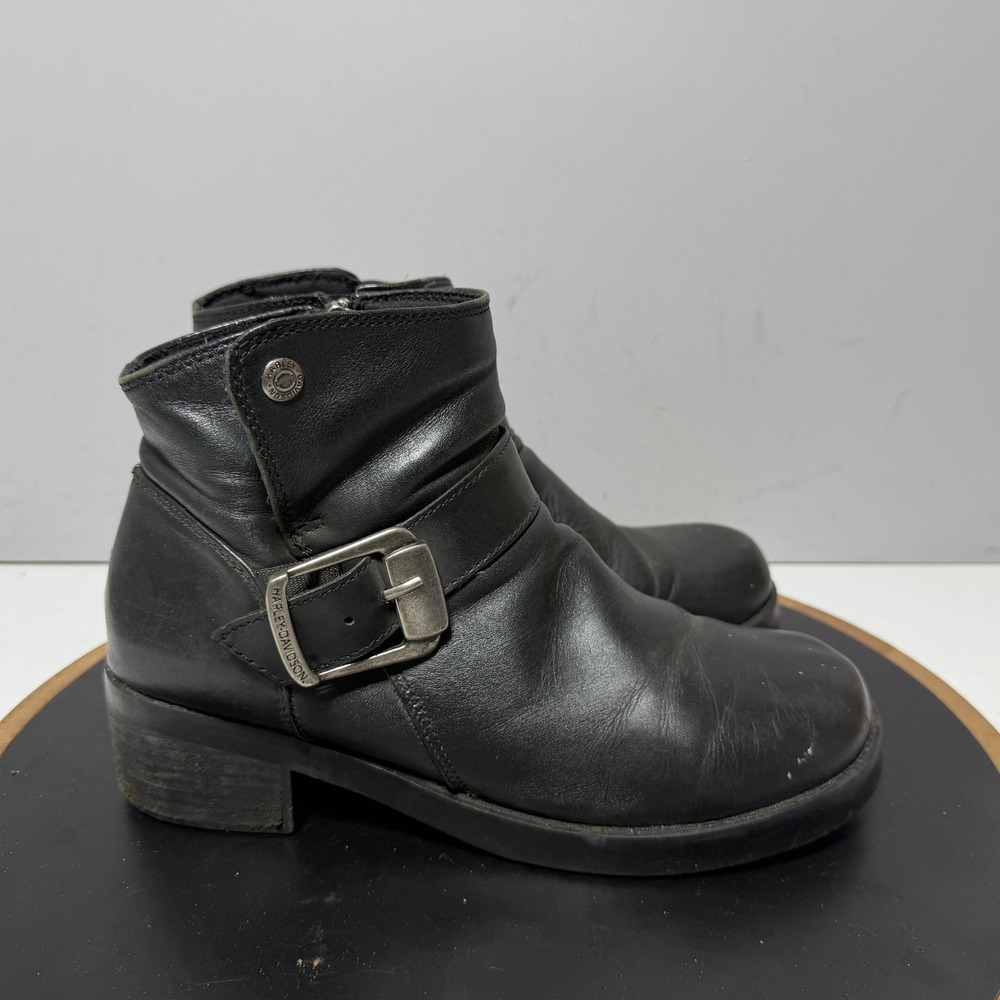 Harley Davidson Ankle Boots Women 8.5 Biker Harness Black Leather Moto Grunge